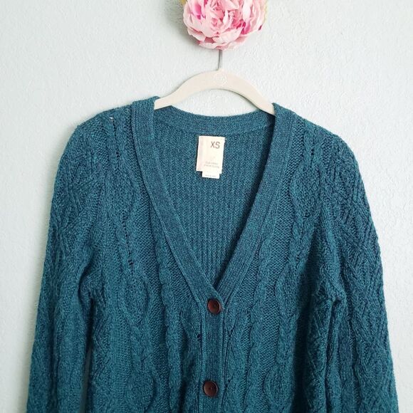 Anthropologie Far Away From Close Teal Wool Blend Cardigan - Picture 5 of 9